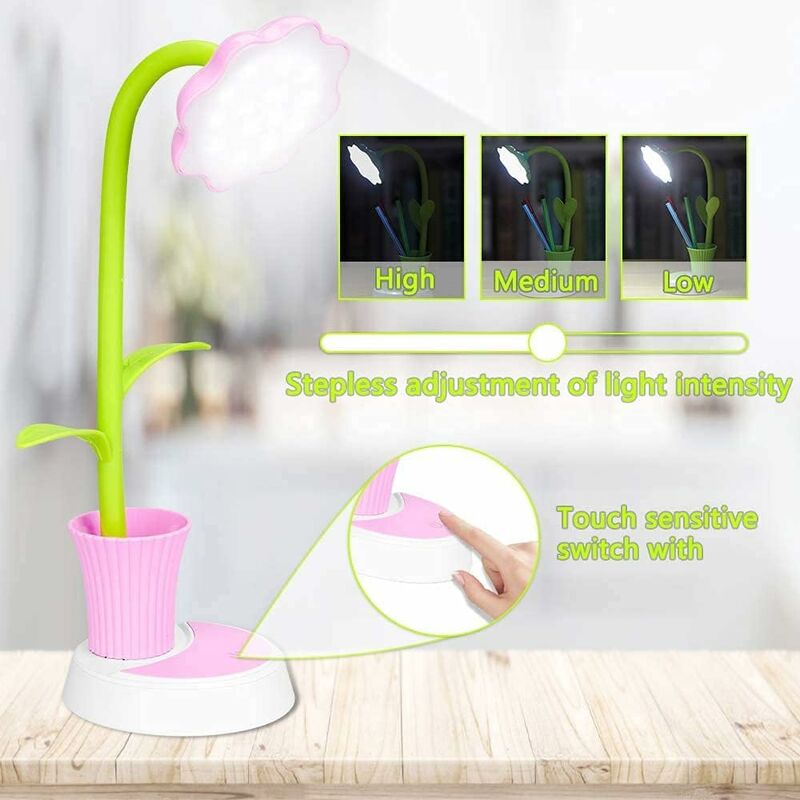 Lampada Da Scrivania Led A Forma Di Fiore Per Bambina, Touch E Ricaricabile, 3 Temperature Di Luce, Regolabile E Senza Fili - 4