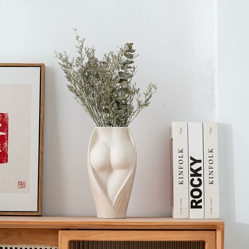 Vaso Alto In Ceramica 40 Cm - Bianco, Per Erba Di Pampa O Fiori Secchi, Decorativo - Foto 6