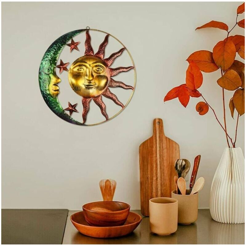 Decorazione Da Parete In Metallo A Forma Di Sole, Diametro 33 Cm, Con Gancio, Per Interni Ed Esterni, Colori Caldi - 2