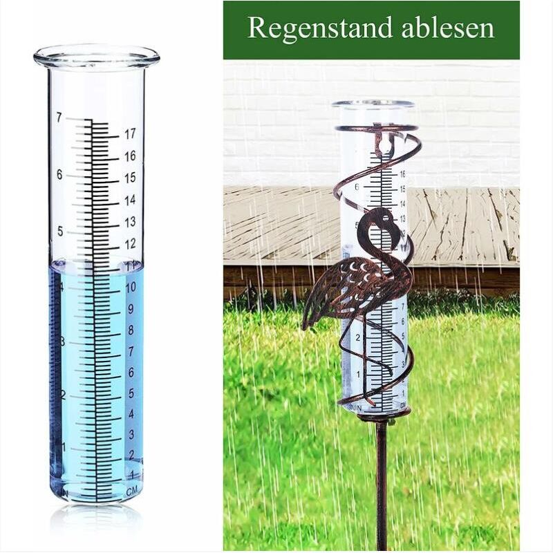 2 Pluviometri In Vetro Con Picchetto - Misuratore Precipitazioni Per Giardino, Esterno, Scala 14 Cm - Foto 4