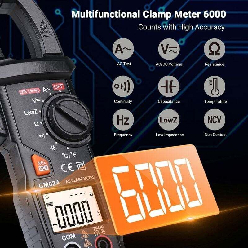 Nktech NK260 A temperatura multimetro digitale pinza AC DC tensione corrente 600 a resistenza 60 m Ohm frequenza 1 kHz auto Scan, Dual display LCD retroilluminato tester clip kit