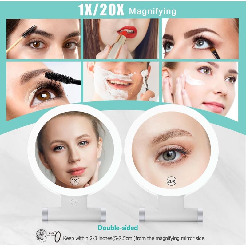 Specchio Trucco Con Luce LED - 20x Ingrandimento | Ricaricabile, Touch Control E Ventosa - Foto 6