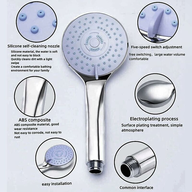 Soffione Doccia Alta Pressione 5 Modalità - 15cm, Testa Rotonda Regolabile, Cromo, Risparmio Idrico - Foto 8
