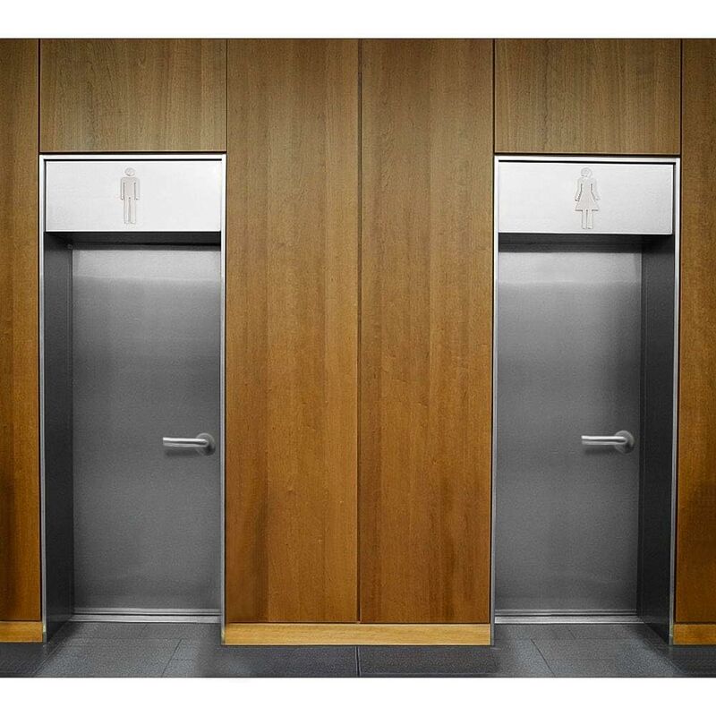 2 Pezzi Targa WC Autoadesiva Uomo Donna – Cartello In Acciaio Inox 12x12 Cm Per Porta Bagno, Impermeabile E Antigraffio Per Uso Interno Ed Esterno