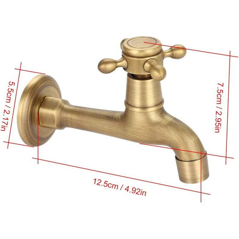 Rubinetto Acqua, Rubinetto a Muro in Ottone Massiccio Vintage a Parete