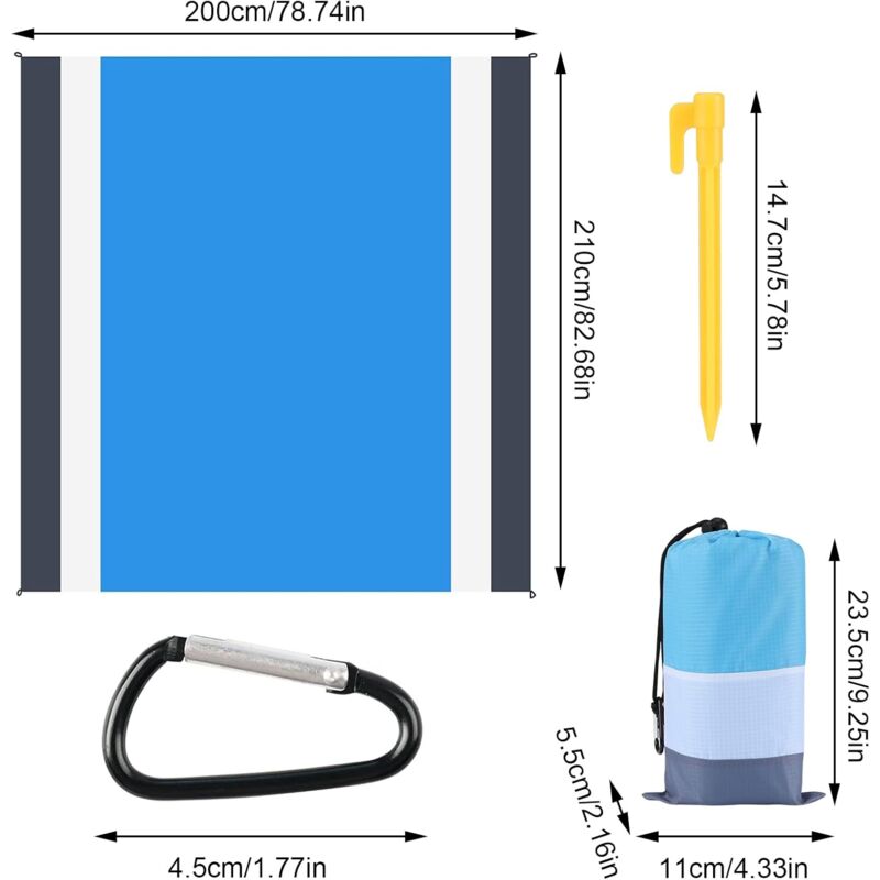 Coperta Da Spiaggia Impermeabile 200x210 Cm - Anti Sabbia, Con Picchetti, Per Picnic E Campeggio - Foto 2