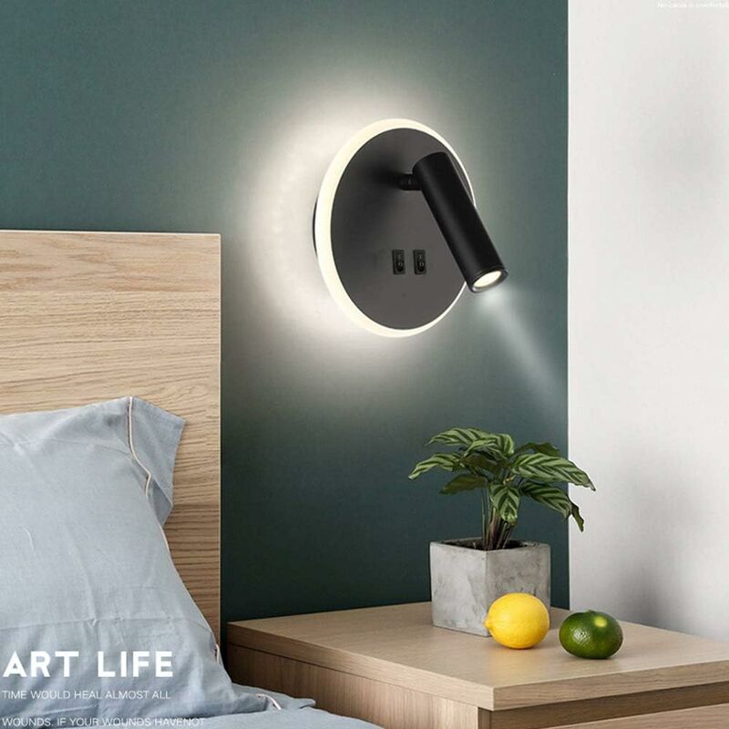 Applique Da Lettura LED 12W Con USB: Faretto Regolabile 3000K Per Comodino, Camera, Salotto (Nero) - 2