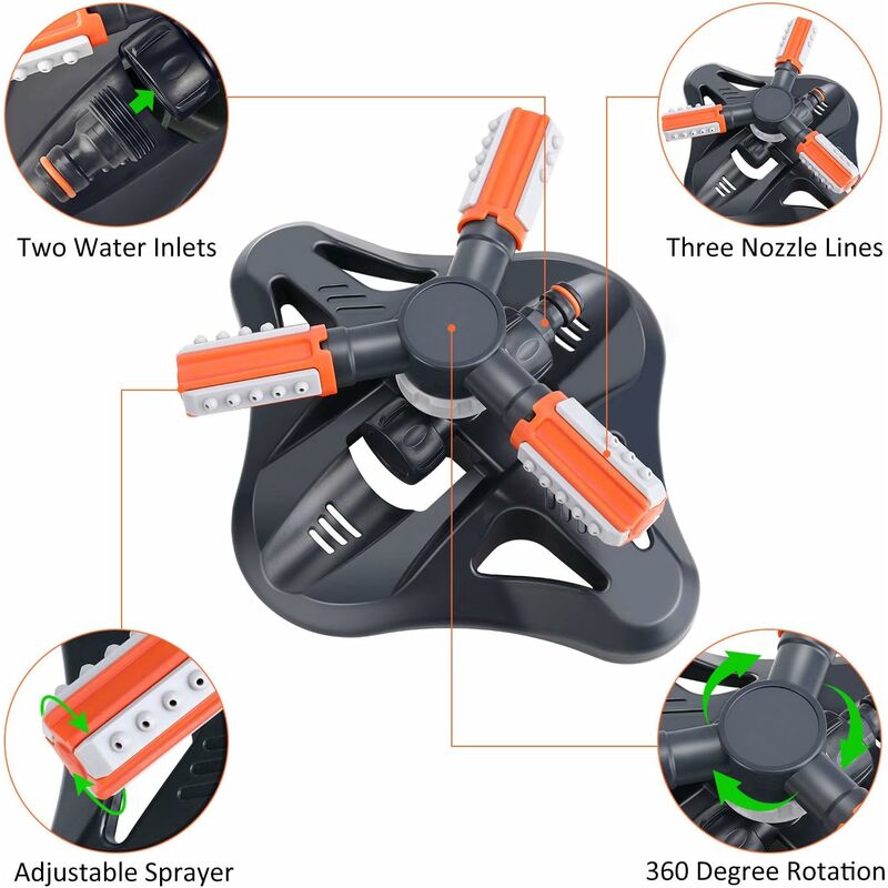 NON UTILIZZATO] Irrigatore Oscillante, Irrigatore Da Giardino Tandem Rotante Automatico A 360 Gradi Diametro Di Spruzzo Di 8 10 M Per Lirrigazione Del Prato Del Giardino 89864680
