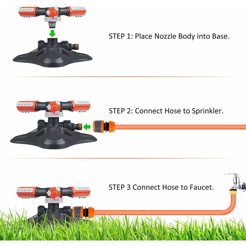 Irrigatore Rotante A 360° Per Giardino – 3 Bracci Regolabili – Copertura Ampia – In Plastica ABS – Giallo - 2