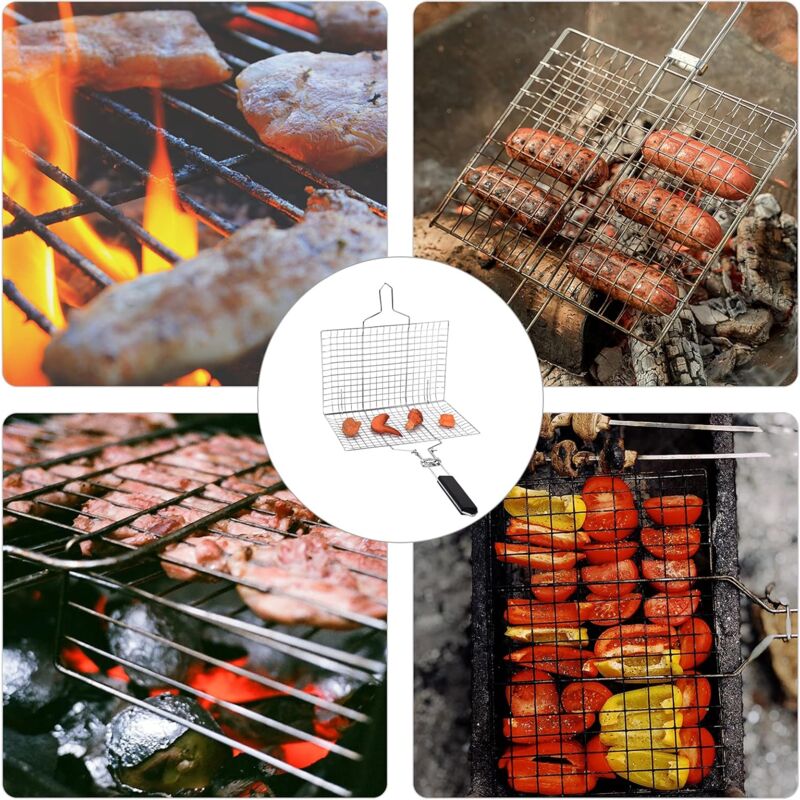 Cestino Per Barbecue - Cestino Per Barbecue Con Manico Pieghevole | Cestello Per Grigliata Di Pesce, Cestelli Per Grigliate Antiaderenti Per Grigliate All'aperto, Griglia Per Barbecue Da Cuc
