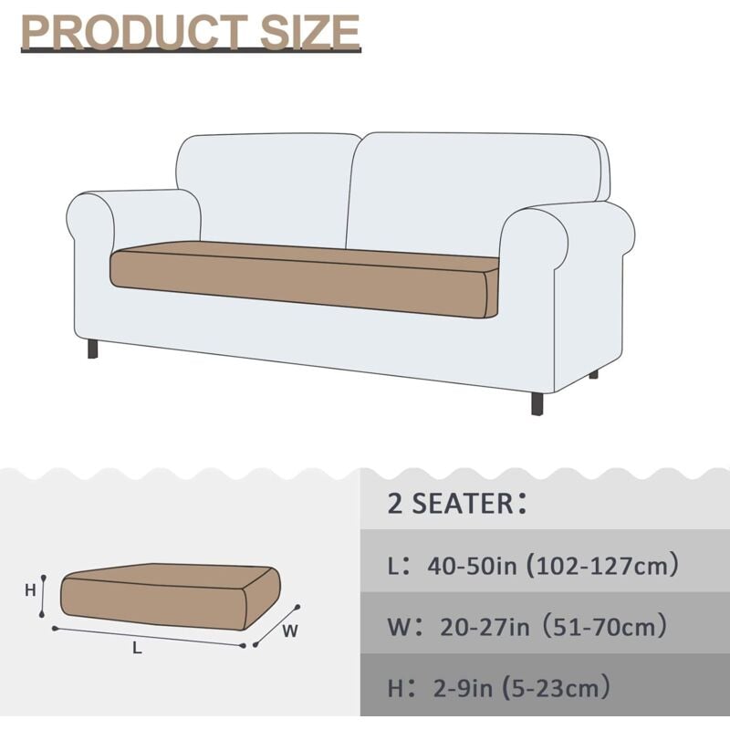 Copriseduta Divano Elasticizzato Alta qualità Protezione del Cuscino Sedile  del Divano Lavabile (2 Posti, Cachi)
