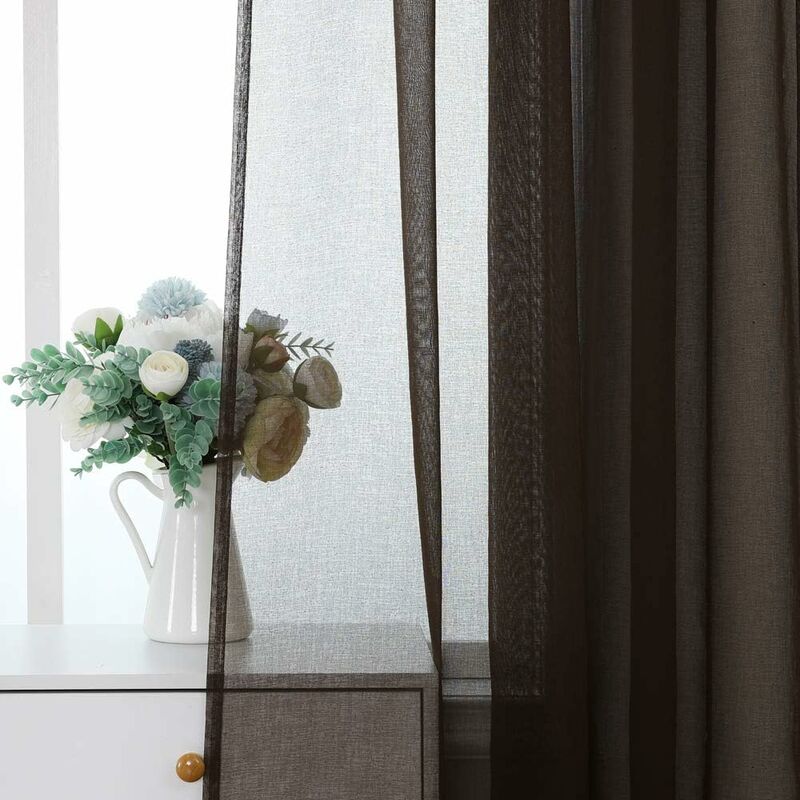 2 Pezzi Tende Voile Trasparenti in Poliestere Resistente con Passanti per Camera da Letto Soggiorno Salotto 140X280 CM Castagno