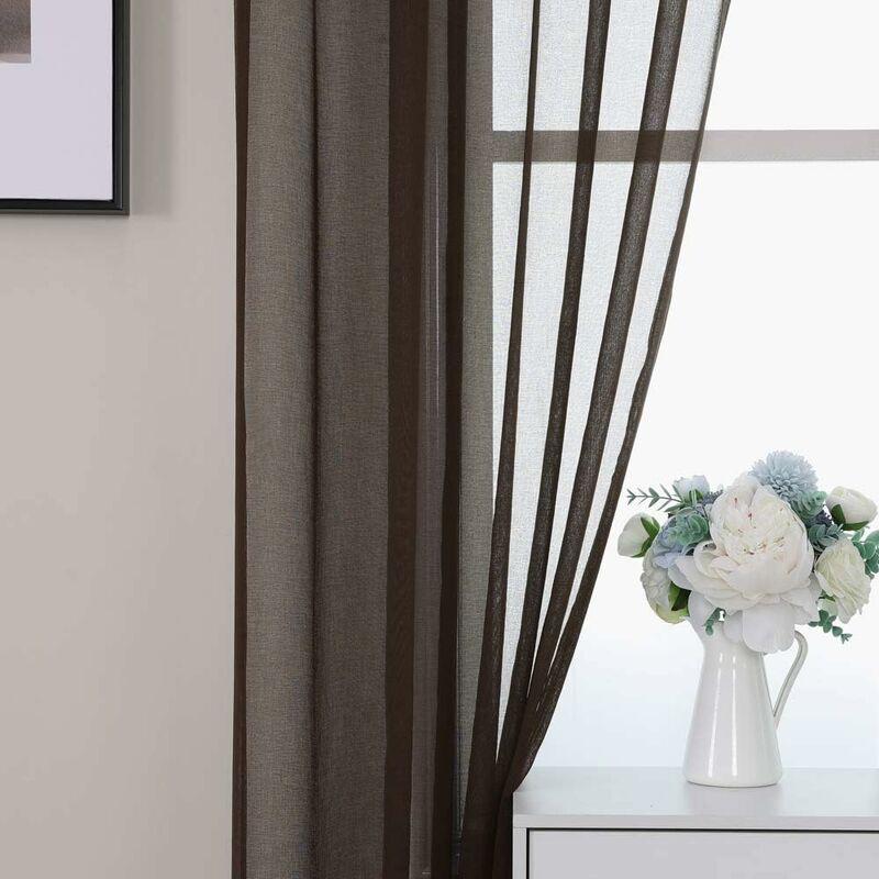 Tende In Voile Trasparenti Youleyar Con Tasca Per Bastone - 2 Pannelli, 132x183 Cm, Bianco, Per Cucina E Camera Da Letto - 2