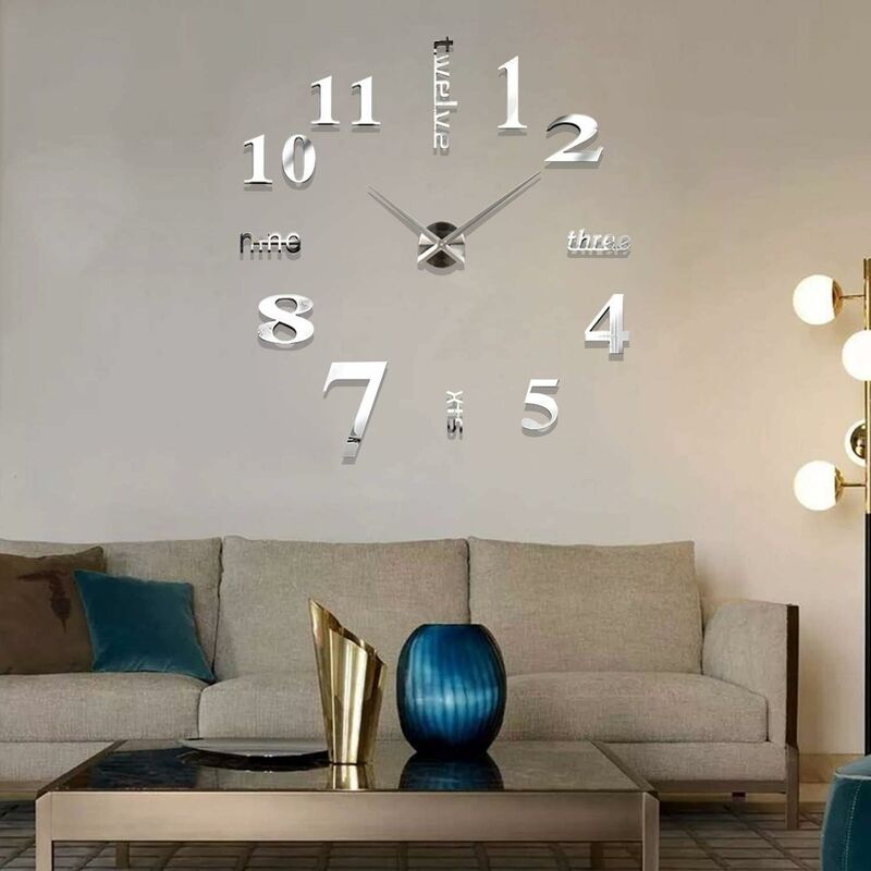 Orologi da parete per soggiorno moderno, adesivi per decalcomanie con orologio da parete grande fai da te, orologio con numeri arabi silenziosi per la cucina dell'ufficio della camera da letto