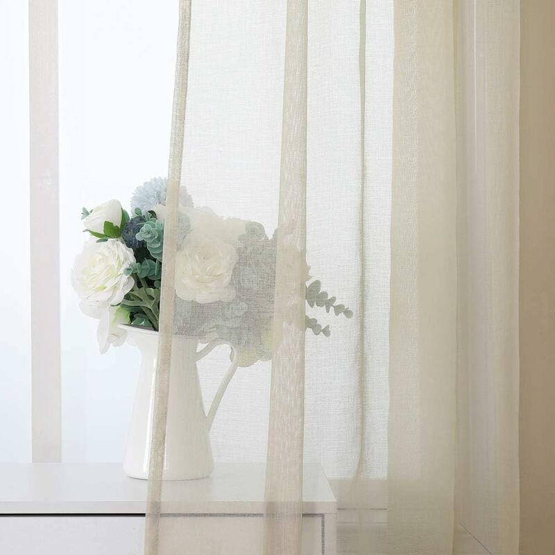 Laneetal Tende In Voile Effetto Lino 2 Pannelli - 140x175 Cm, Bianco, Trasparenza 40-45%, Con Nastro Plissettato, Lavabili, Per Soggiorno E Camera Da Letto
