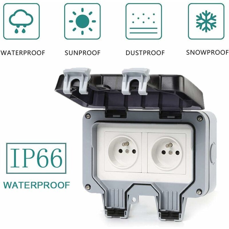 Presa esterna SRAN IP66 Prese UE impermeabili 220 V con interruttore Doppia spina per giardini e cortili  13