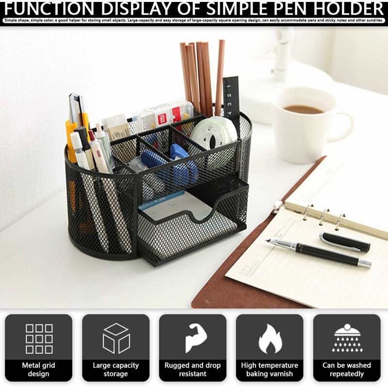 Set 6 Organizer Da Scrivania In Rete Metallica - Portapenne E Accessori Ufficio Multifunzione