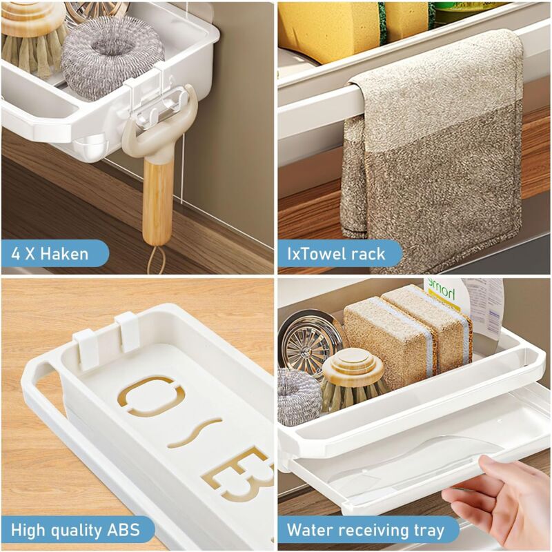 UMDONX Organizer per lavello da cucina, organizer per stoviglie, supporto per spugna per lavello, metallo, nero