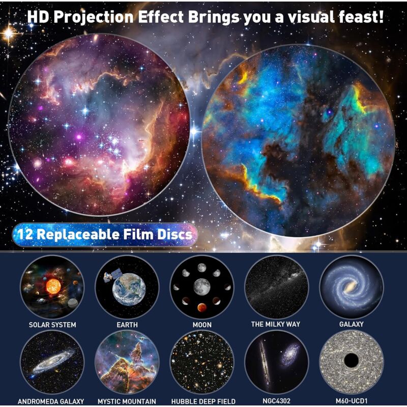 Proiettore di stelle planetario proiettore galassia neon luce notturna realistica del cielo stellato con dischi di pellicola luna di costellazione | Leroy Merlin