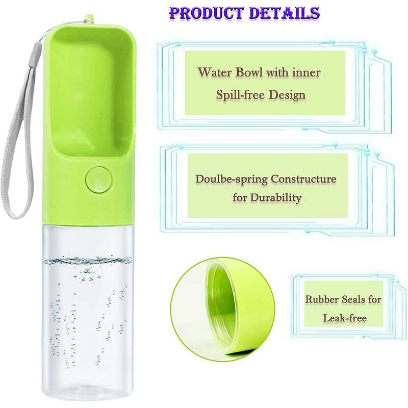 Bottiglia Acqua Per Cani MalsiPree - Antigoccia Portatile 350ML Rosa - Foto 9