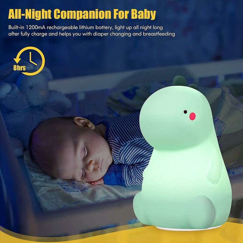 Lampada Notturna Dinosauro Per Bambini - In Silicone, USB Ricaricabile, Con Timer E Adesivi Decorativi