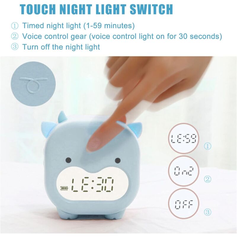 VABOO Carina Sveglia Coniglio,Sveglia Bambini da Comodino, Lampada da  Comodino, Wake up Light, Sveglia Digitale a LED con Funzione Snooze Timer,  Luce