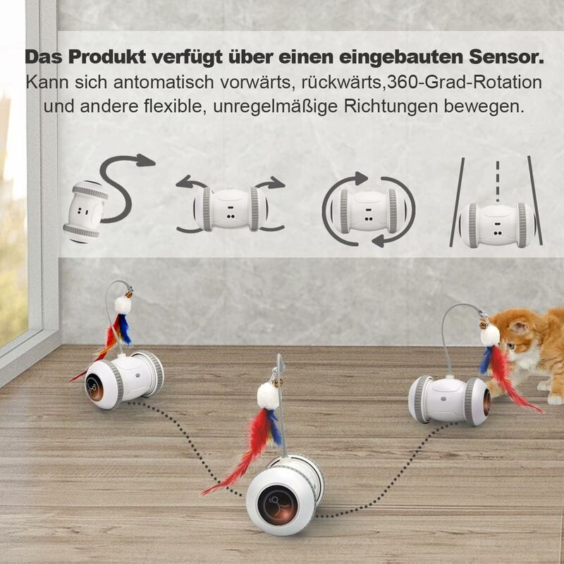 Giocattolo Elettronico Per Gatti PETTOM - 3-in-1 Con Piume, Luce Laser E Ricarica USB - Foto 8