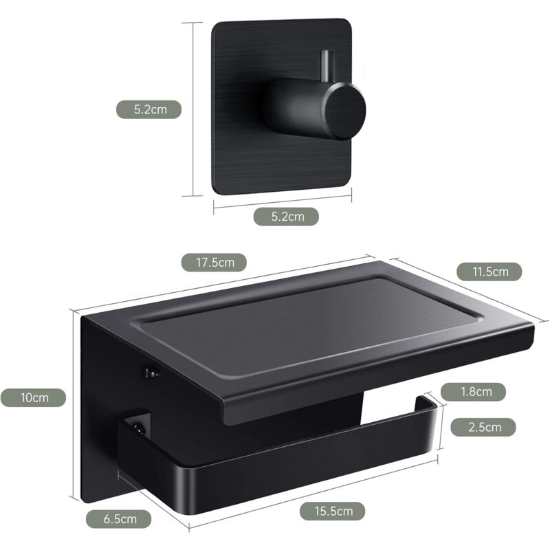 Porta Carta Igienica Space Rack - Montaggio A Parete Con Ripiano, Alluminio Antiruggine, Nero - Foto 9