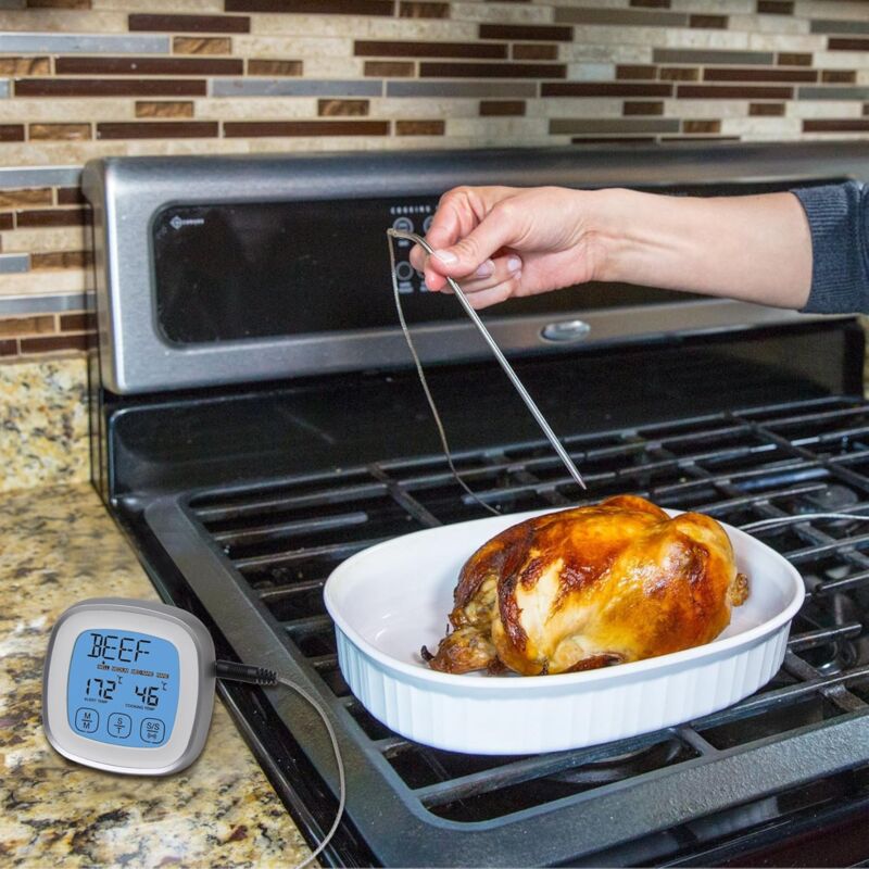 Termometro Digitale Per Carne Da Cucina Con Display Retroilluminato E Timer - Sonda In Acciaio Inox, 8 Modalità Di Cottura, Lettura In 2 Secondi