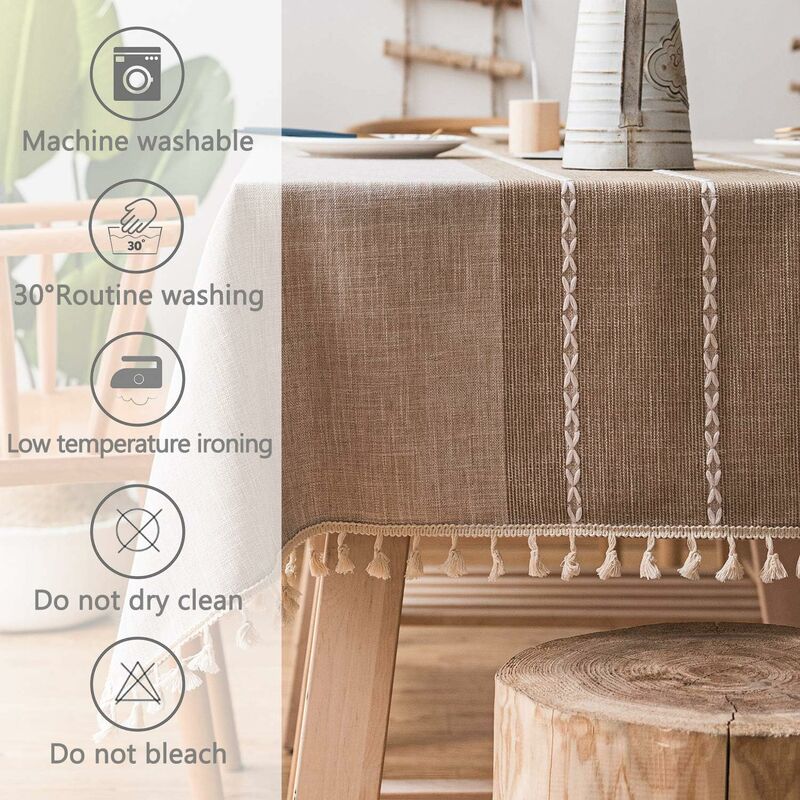 LIUJUAN Tovaglia Rettangolare Color Caffè Con Tasche Portaoggetti E Nappe - 60x180 Cm