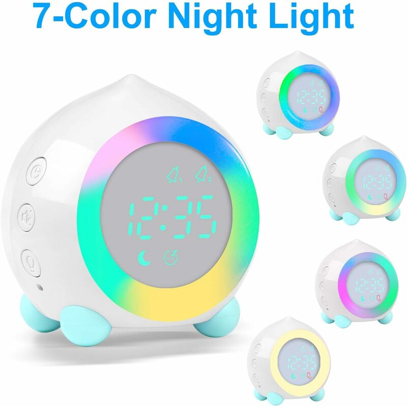 Sveglia per bambini Light Up Digital LED Sveglia Luce notturna Ragazza  Ragazzi Giorno Notte Bambini Volume regolabile Snooze Sveglia USB  ricaricabile (Bianco)