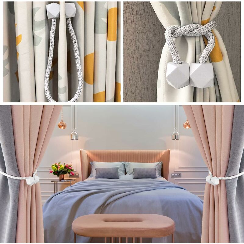 6 Ferma Tende Magnetici Nero - Lunghezza 41.5 Cm, Per Decorazione, Senza Foratura - Foto 5