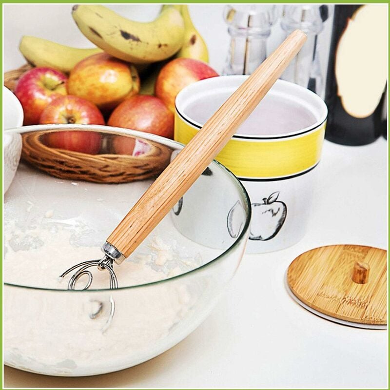 3 Pezzi Frusta per Impastare, Frusta per Mescolare per Cuocere in Cucina  Manico in Legno Impastatrice Manuale in Acciaio Inossidabile per Fare Pane  e Torte (3 Dimensioni Incluse)