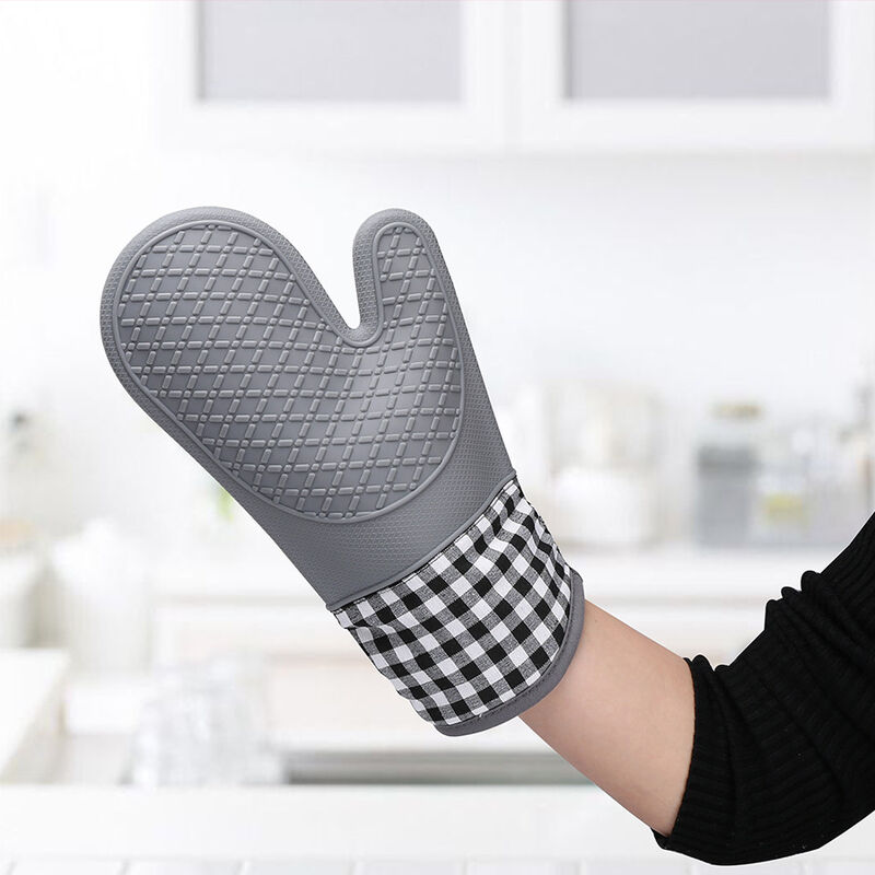 Guanti Da Forno In Silicone E Cotone - Resistenza Al Calore 300°C, Set Di 2 Grigio - Foto 6