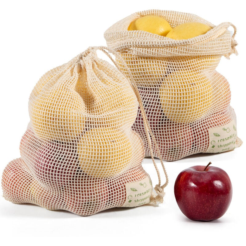 Borsa riutilizzabile per frutta e verdura - Sacchetti riutilizzabili - Borsa  a rete - Borsa per verdure riutilizzabile in lino - Borsa per la spesa in  cotone - Set di 6 buste in cotone biologico (gran