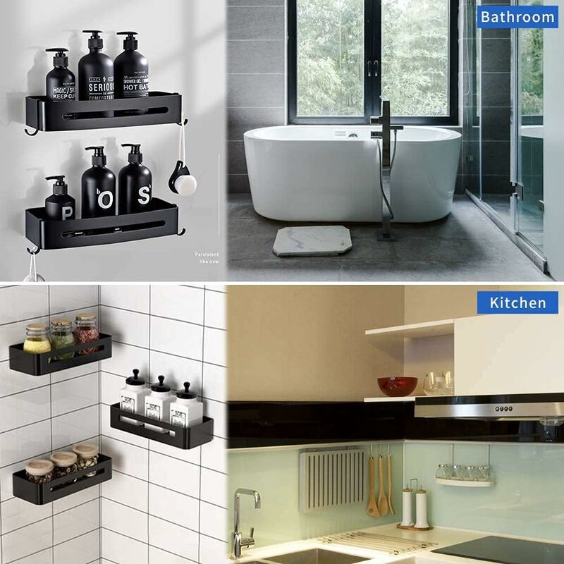 1 Pezzo Mensola da Bagno, Mensola per Doccia in Bianco/Nero, Treppiede da Bagno Senza Foratura, Dotata di 2 Adesivi Senza Giunture, Mensola per Il Trucco Montata a Parete per Bagno o Cucina