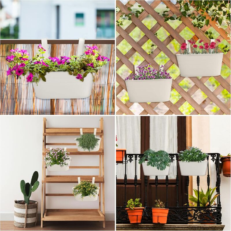 Vaso da fiori, vasi da giardino da appendere a secchi, vasi da fiori in metallo, decorazione per la casa con gancio per balconi, colore: viola chiaro, L