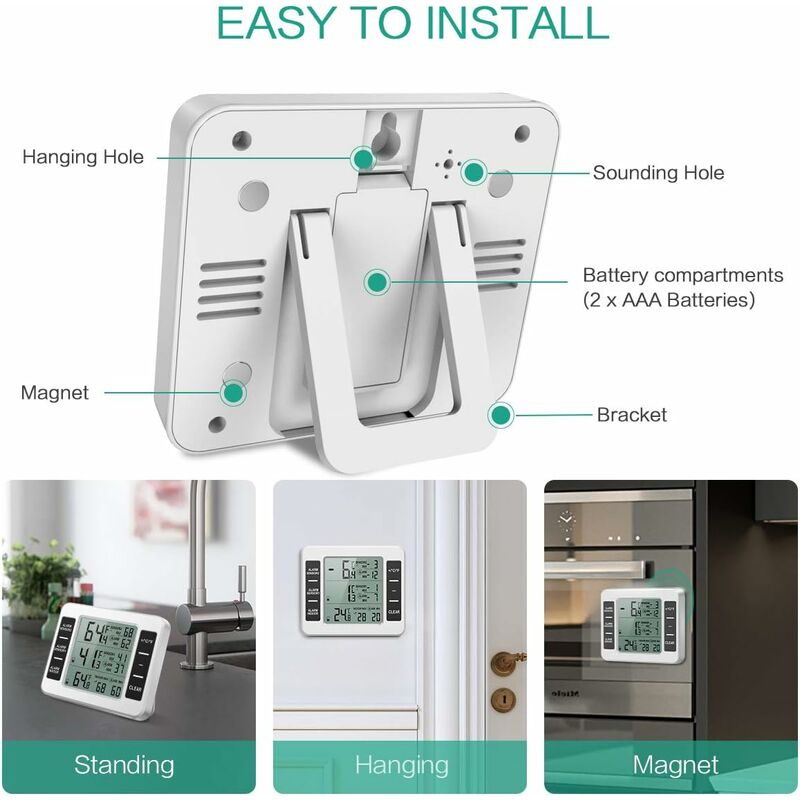 HTN - Termometro Per Congelatore Frigorifero, Termometro Per Frigorifero  Wireless Con 2 Sensori, Allarme Audio Min / max, Termometro Interno /  esterno Per Casa Da Cucina Ristorante Ba - ePrice