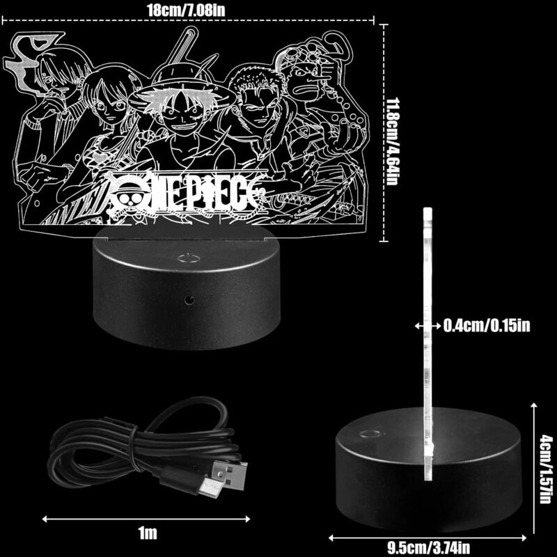 Lampada One Piece, Luce notturna per bambini, Lampada 3D a 16