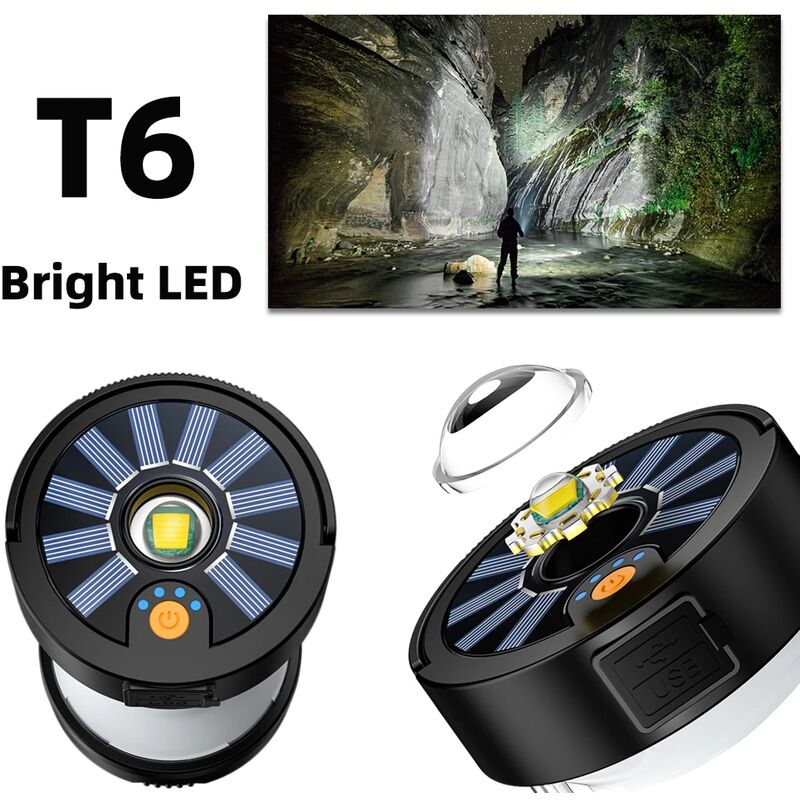 Trade Shop - Torcia Solare Ricaricabile Usb A Led Multifunzione Con Luce  Laterale Portatile