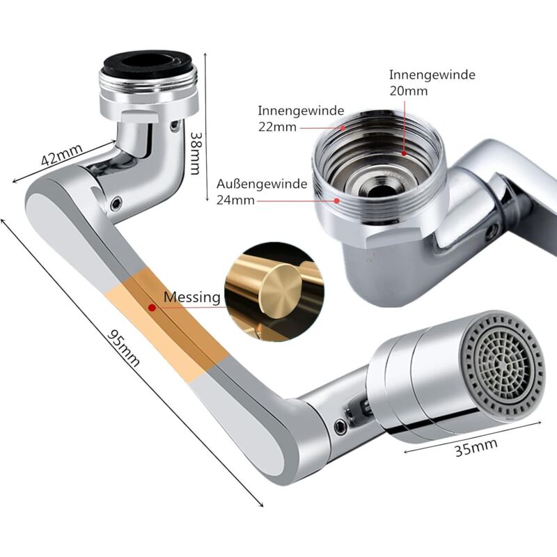 1PC 1440° Universale Rubinetto Prolunga Argento 2 Modalità Spray Multi Funzione Rubinetto Cucina Filtro Splash Rubinetto Girevole 84518925 - 4