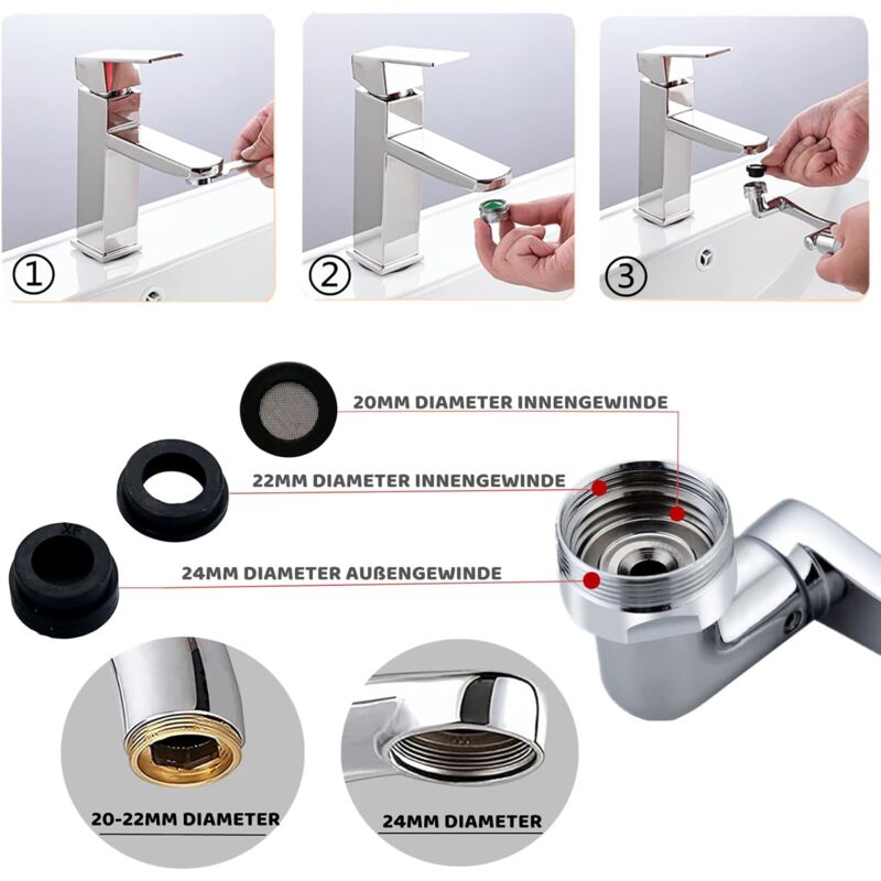1PC 1440° Universale Rubinetto Prolunga Argento 2 Modalità Spray Multi Funzione Rubinetto Cucina Filtro Splash Rubinetto Girevole 84518925 - 5