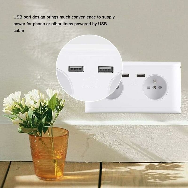 Presa Da Parete Con USB, Adattatore Multi-Funzione 2 Prese 250V E 2 Porte USB Caricabatterie Per Casa E Ufficio - 2