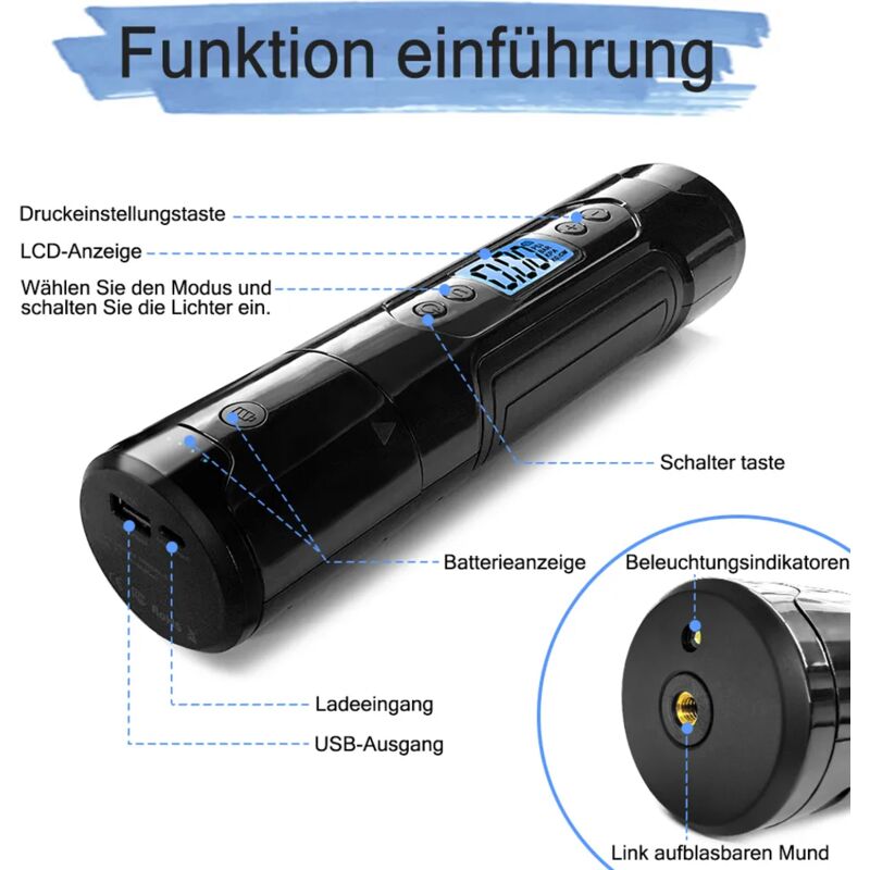 Compressore Aria Compressa Elettrica 150 PSI - LCD, Ricarica USB-C, Per Auto, Bici, Pneumatici Pompa Aria Portatile - Foto 6