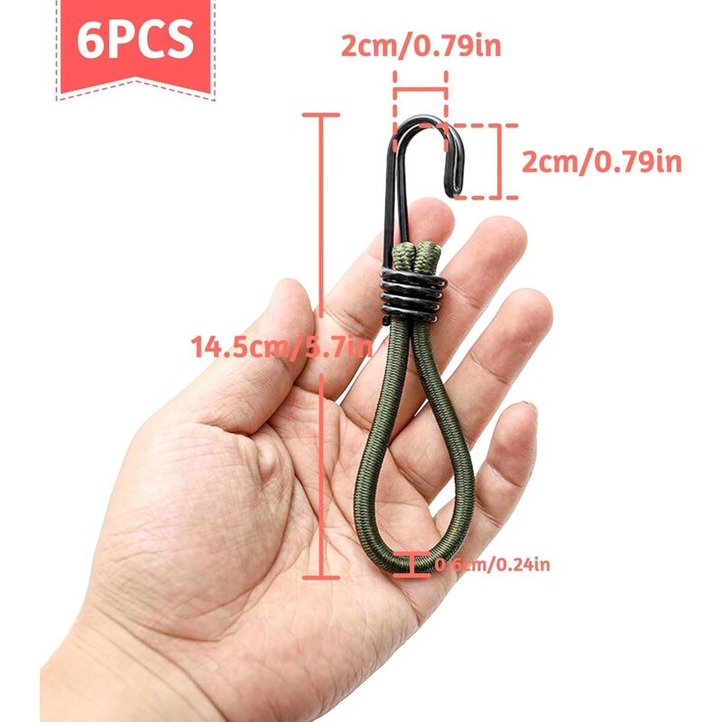10 Corde Elastiche Con Ganci - 15 Cm, Per Teloni, Tende, Campeggio, Carico Fino A 22 Kg, Gomma Naturale - Foto 11