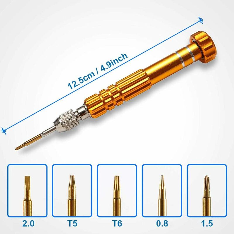 Piccolo cacciavite magnetico tascabile di precisione 5 in 1 per occhiali,  smartphone, tablet, orologi, kit di riparazione (set giallo)