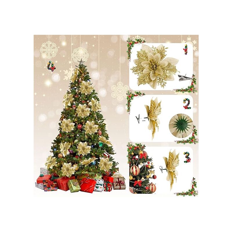 6 Pezzi Di Poinsettia Fiori Artificiali Di Altezza 15, 8 Pollici, Fiori