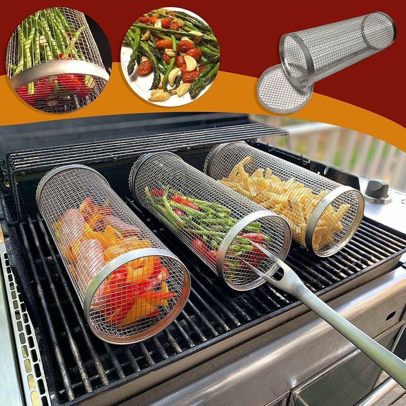 CESTINO PER BARBECUE a rullo per barbecue all'aperto, cilindro a rete per barbecue per G3755 EUR