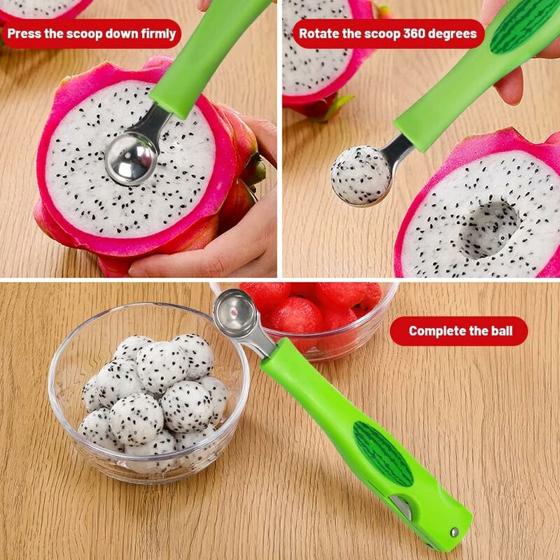 Set 4 Pezzi Strumenti Per Intaglio Frutta E Verdura - Cucchiaio E Taglierina Palla In Acciaio Inox - 4