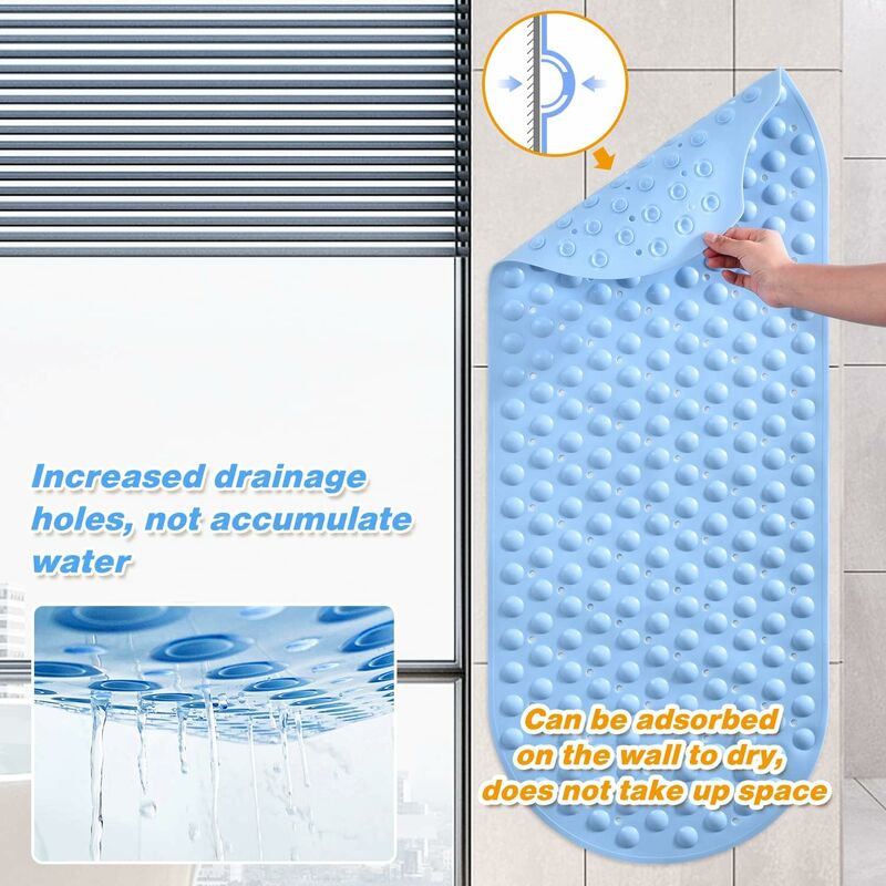 BINGOBANG Tappetino Da Bagno Antiscivolo Con Ventose, Extra Lungo 100x40 Cm, Con Fori Di Drenaggio, Lavabile, Per Vasca E Doccia